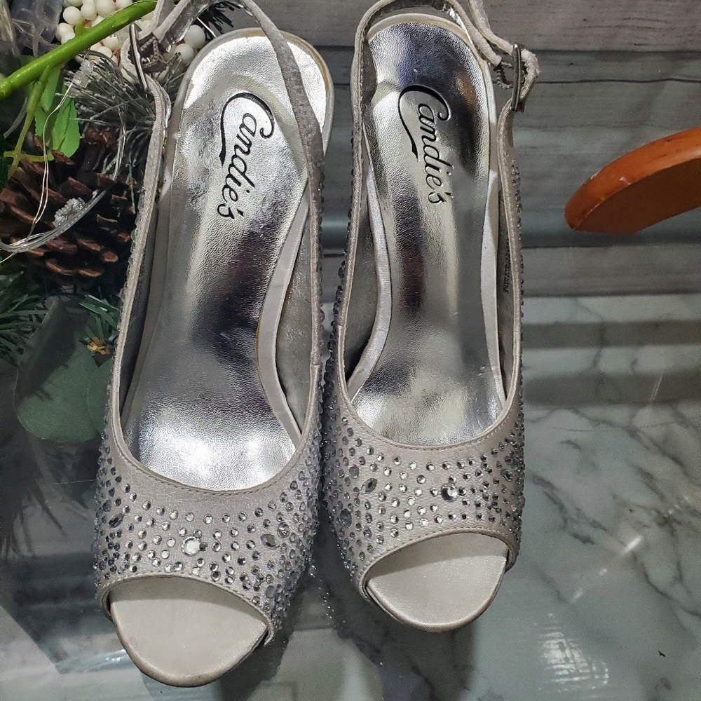 Candies Silver Rhinestone Heels - Picture 3 of 12